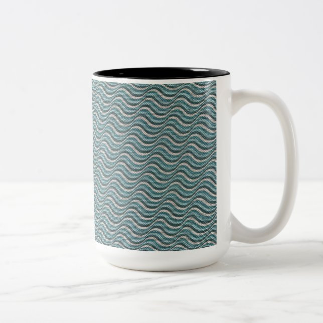 Ocean Waves Linen Look Two-Tone Coffee Mug (Right)