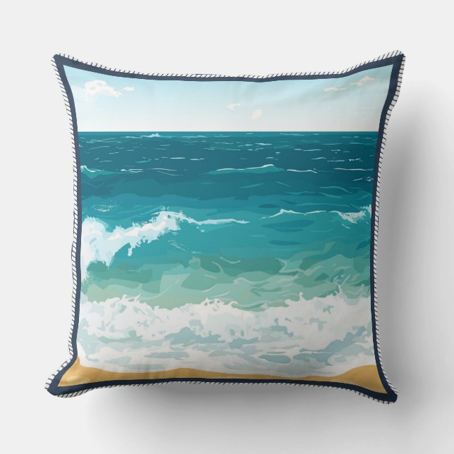 Ocean Waves Minimalist Coastal Beach Design Throw Pillow (Front)