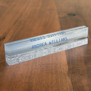 Ocean Waves Monogram Name Blue Grey Water Beach Nameplate