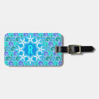 Ocean Waves Nautical Beach Starfish Monogram Blue