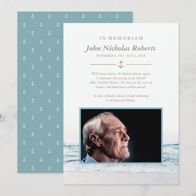 Ocean Waves Nautical In Memoriam Photo Invitation (Front/Back)