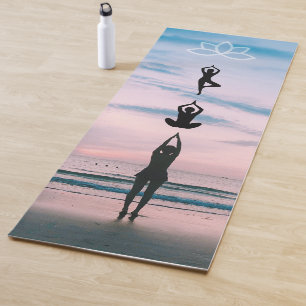 Ocean Waves on Shore Morning Beach Yoga Poses Mat