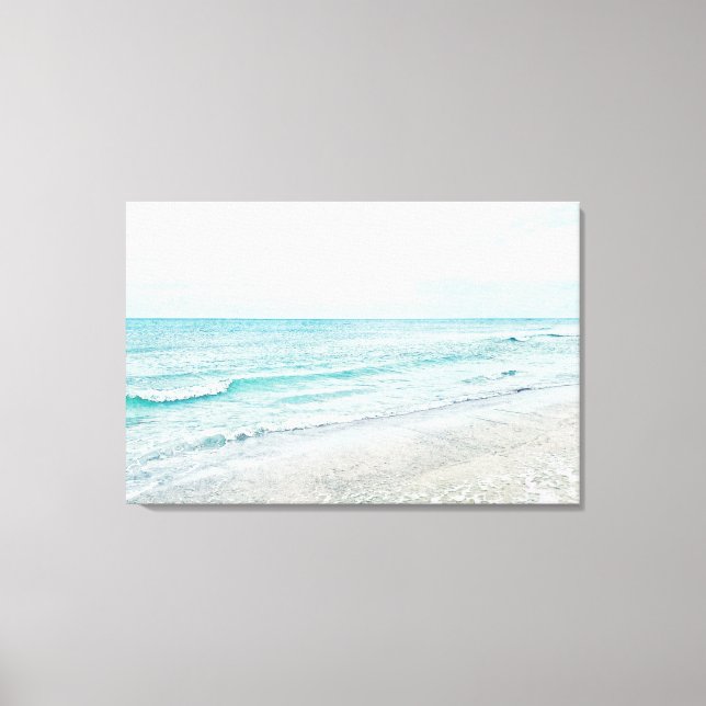 Ocean Waves Painting Aqua Light Blue Watercolor Canvas Print (Front)
