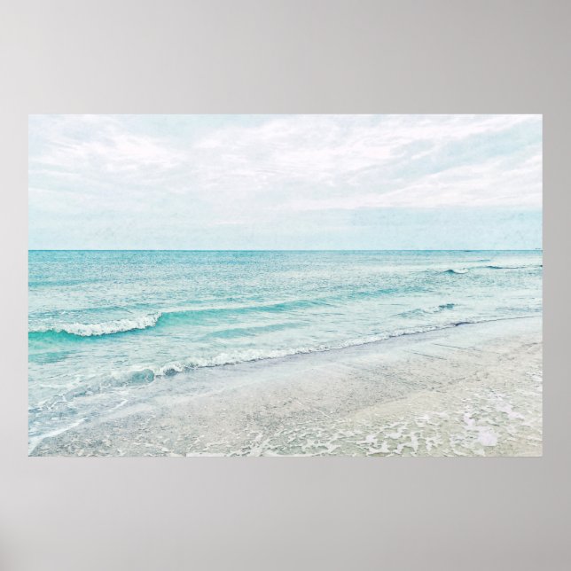 Ocean Waves Painting Aqua Light Blue Watercolor Poster (Front)