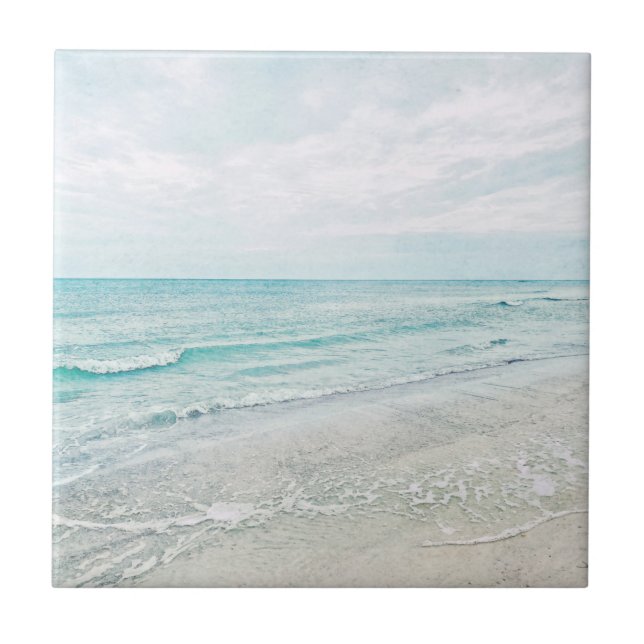Ocean Waves Painting Aqua Light Blue Watercolor Tile (Front)