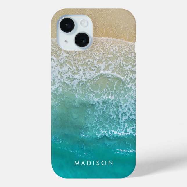 Ocean Waves Pattern Monogram Name Beach Case-Mate iPhone Case (Back)