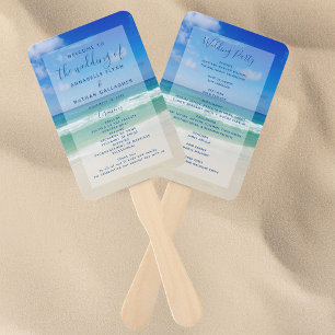 Ocean Waves Photography Beach Wedding Program Hand Fan