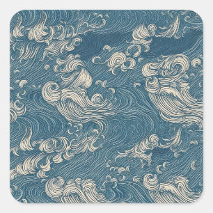 Ocean Waves Repeating Seamless Pattern Square Sticker