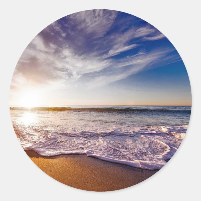 Ocean Waves Resting on the Beach Classic Round Sticker (Front)