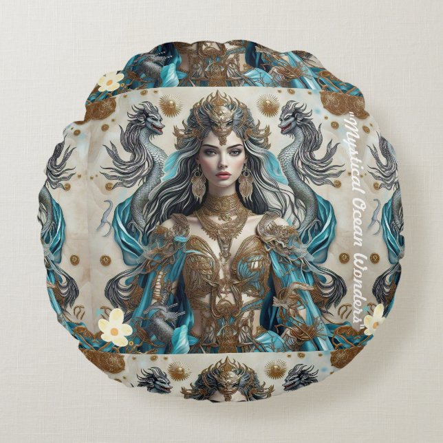 "Ocean Waves Rise" Round Pillow (Front)