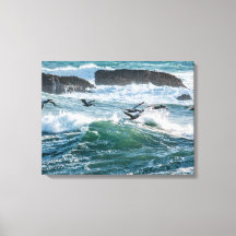 Ocean Waves, Rocks, and Sea Birds Canvas Print