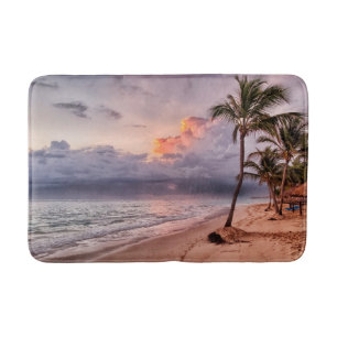 Ocean Waves Sandy Beach Sunset Bath Mat