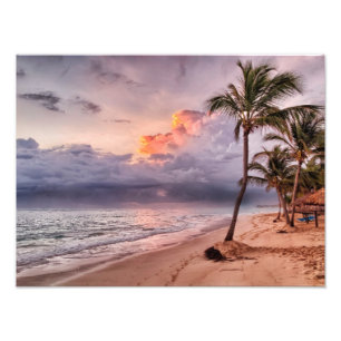 Ocean Waves Sandy Beach Sunset Photo Print