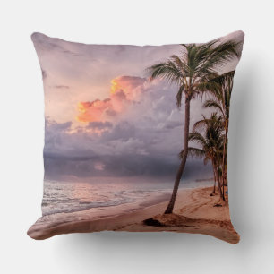 Ocean Waves Sandy Beach Sunset Throw Pillow