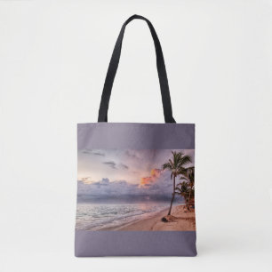 Ocean Waves Sandy Beach Sunset Tote Bag