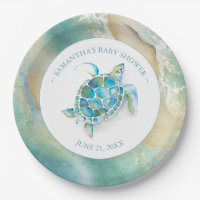 Ocean Waves Sea Turtle Baby Shower Paper Plate