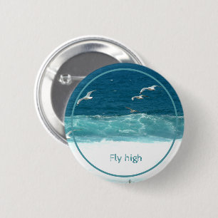 Ocean Waves Seagulls Fly High Badge 2 Inch Round Button
