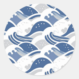 Ocean Waves Seamless Pattern Classic Round Sticker