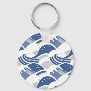 Ocean Waves Seamless Pattern Keychain