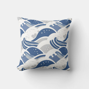 Ocean Waves Seamless Pattern Throw Pillow