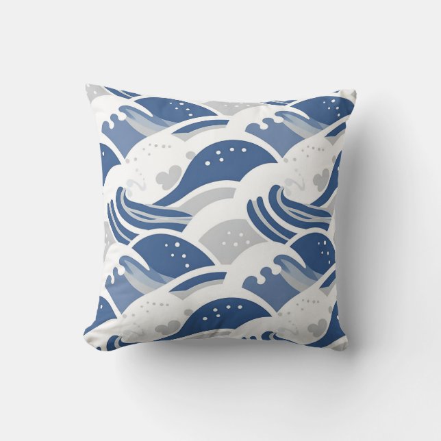 Ocean Waves Seamless Pattern Throw Pillow (Front)