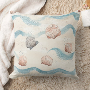 Ocean Waves Seashell Pattern Throw Pillow