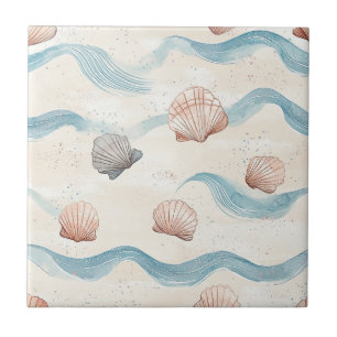 Ocean Waves Seashell Pattern Tile