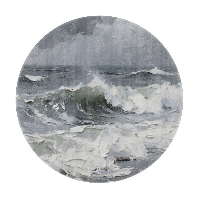 Ocean Waves Stormy Seascape Textured Cutting Board (Front)