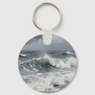 Ocean Waves Stormy Seascape Textured Keychain