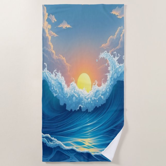 Ocean Waves & Sun Beach Towel (Front)