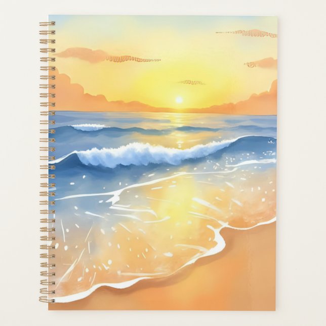 Ocean Waves Sunset | Beach Watercolor Planner (Front)