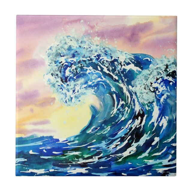 Ocean Waves Sunset Tile (Front)