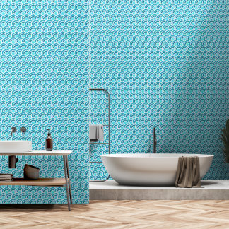 Ocean Waves - Turquoise Geometric Hexagon Pattern Wallpaper