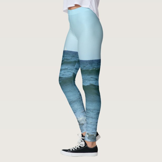 Ocean Waves Under A Soft Blue Sky Leggings (Left)
