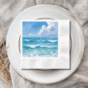 Ocean Waves Watercolor Beach Coastal Wedding Napkin