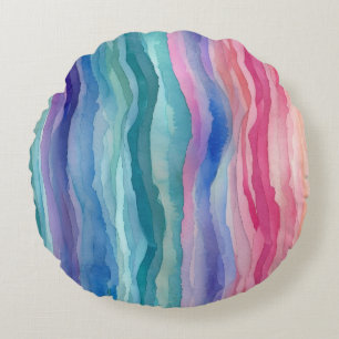 Ocean Waves Watercolour Rainbow Inspired Stripe Round Pillow
