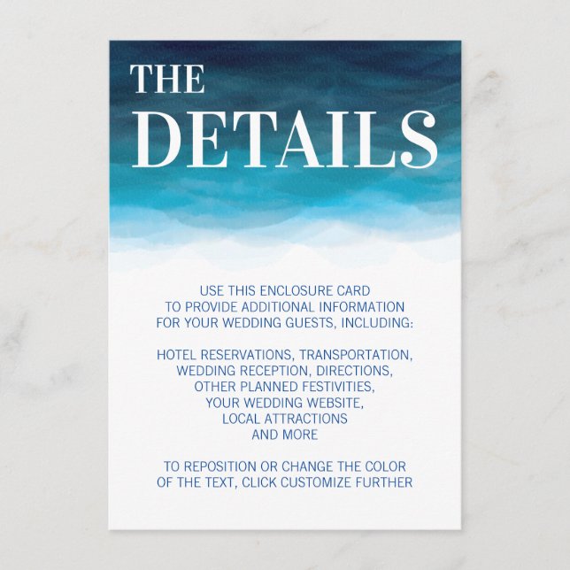 Ocean Waves Wedding Invitation Enclosure Card (Front)