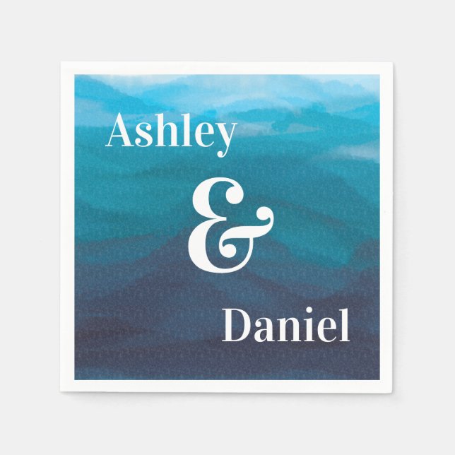 Ocean Waves Wedding Napkins, Personalized Napkin (Front)