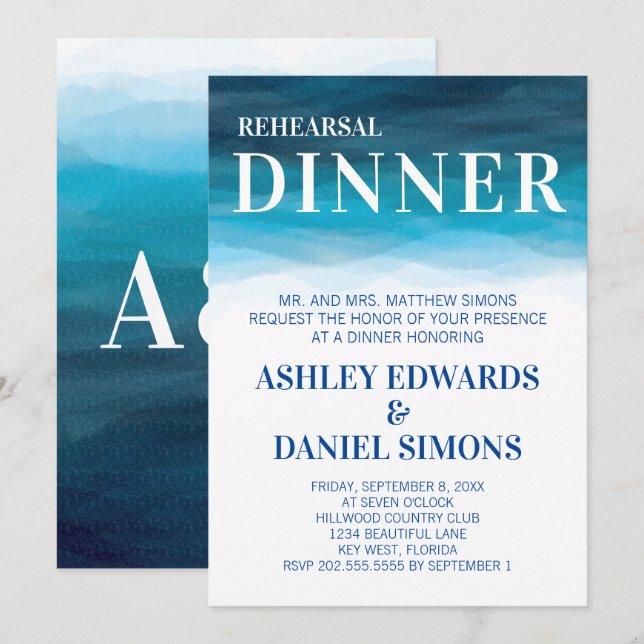 Ocean Waves Wedding Rehearsal Dinner Invitation (Front/Back)