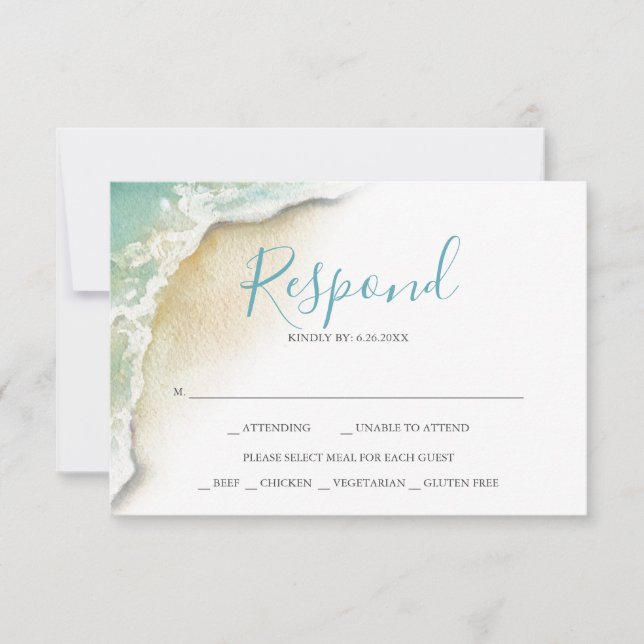 Ocean Waves Wedding Turquoise Blue Reply RSVP Card (Front)