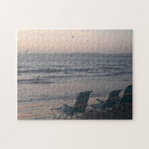 Ocean Waves with Empty Chairs Jigsaw Puzzle
