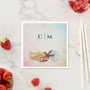 Ocean Wedding Initials Seashells Design Napkin