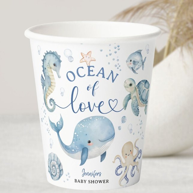 Ocean Whale Baby Shower Boy Blue Paper Cups (Creator Uploaded)