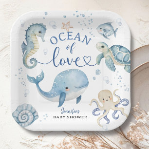 Ocean Whale Baby Shower Boy Blue Paper Plate