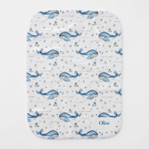 Ocean Whale Theme Nursery Name Burp Cloth