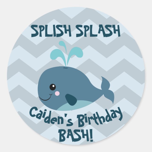 Ocean Whale themed Birthday Party Sticker (Front)