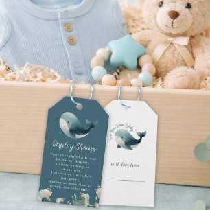 Ocean Whale Turquoise Display Baby Shower Gift Tags