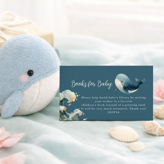 Ocean Whale Waves Turquoise Books for Baby Shower  Enclosure Card (Creator Uploaded)