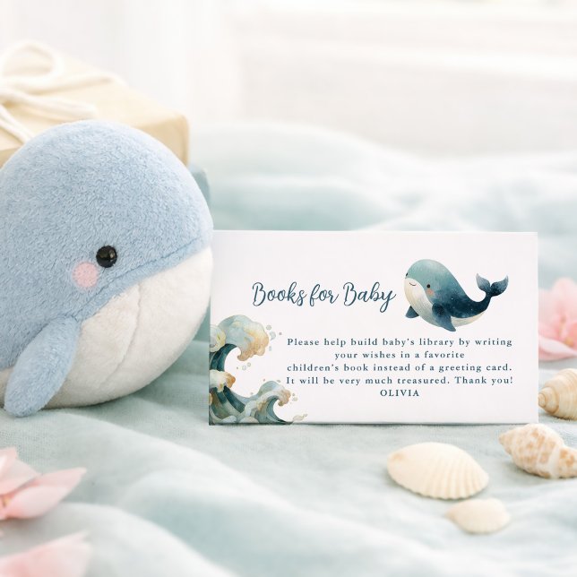 Ocean Whale Waves White Books for Baby Shower  Enclosure Card (Creator Uploaded)