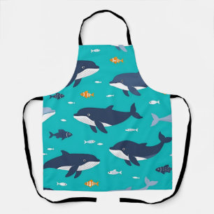 Ocean Whales Dolphins Pattern Apron